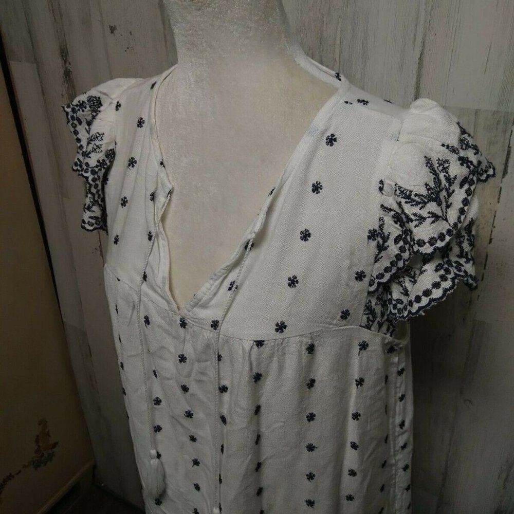 Old Navy White Blue Small Boho Dress With Tassels
